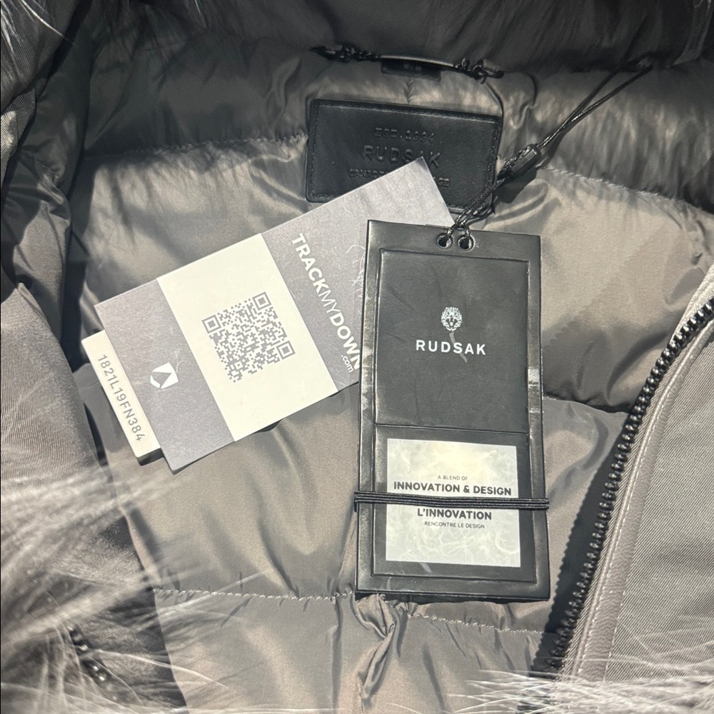 RUDSAK Charcoal silver fox Fur-Trimmed Puffer Jacket - Picture 3 of 7